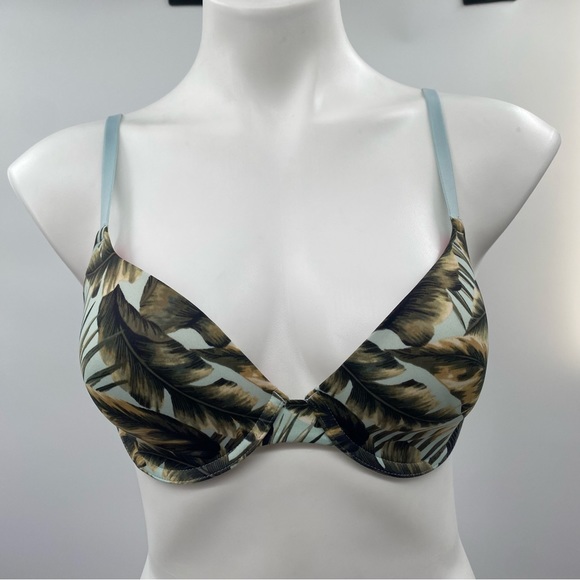 PINK VICTORIAS SECRET I Bra T-Shirt Lightly Lined Palm Tree Stripes 34C - Picture 3 of 15